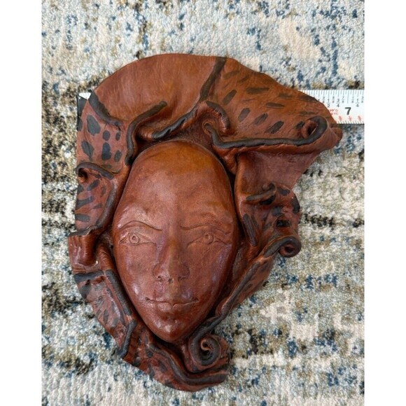 Haiti Leather Molded Face Sculpture Hand Tooled Mask Wall Art 9x7 Detailed - Picture 4 of 7
